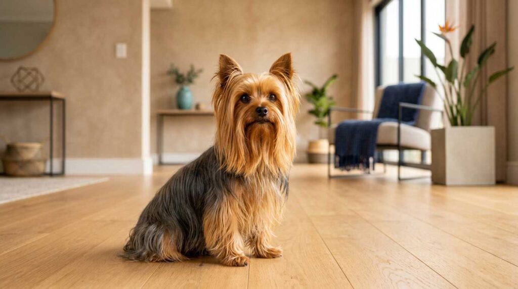 Rehome a Yorkie.
An alert and well-groomed Yorkshire Terrier sitting proudly, illustrating professional boutique pet rehoming standards in South Africa.