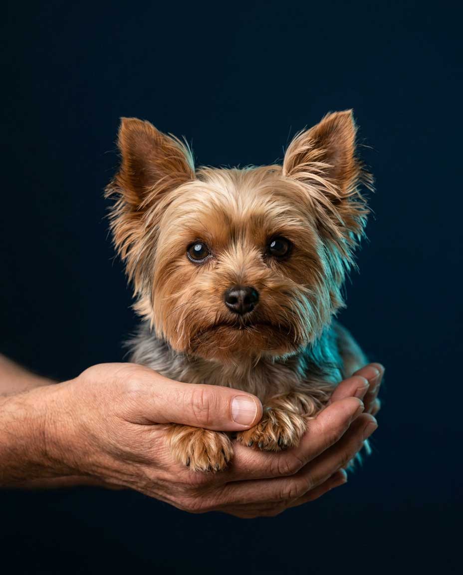 Surrender my Yorkie:
Yorkshire Terrier held safely, representing SA Yorkie Rehoming's private 100% cage-free rehoming process